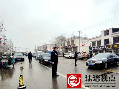 1月14日，枣庄市公安局山亭分局徐庄派出所民辅警顶风冒雪在徐庄集市上疏导交通。.jpg