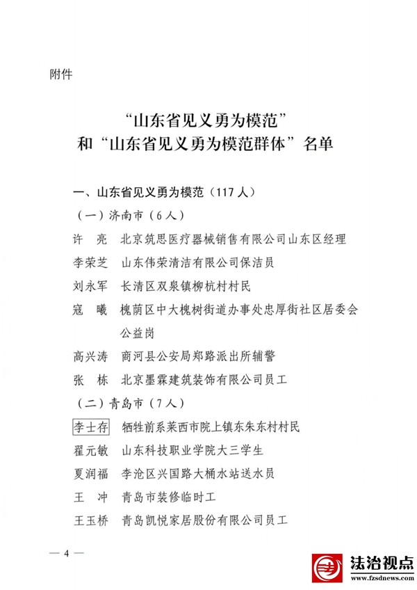 喜报｜彭李街道2人被授予“山东省见义勇为模范”称号​